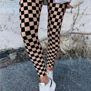 Checkered Black and Tan Leggings